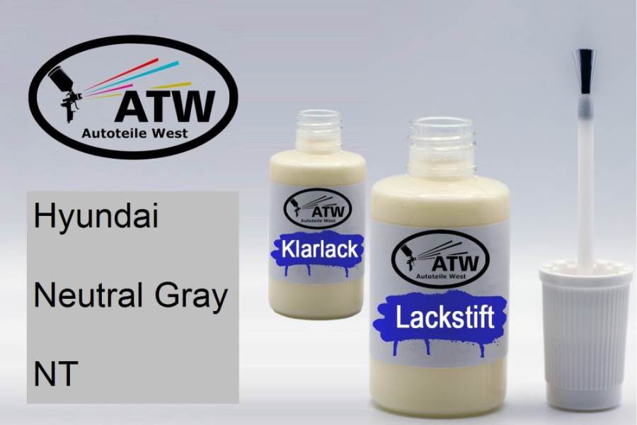 Hyundai, Neutral Gray, NT: 20ml Lackstift + 20ml Klarlack - Set, von ATW Autoteile West.